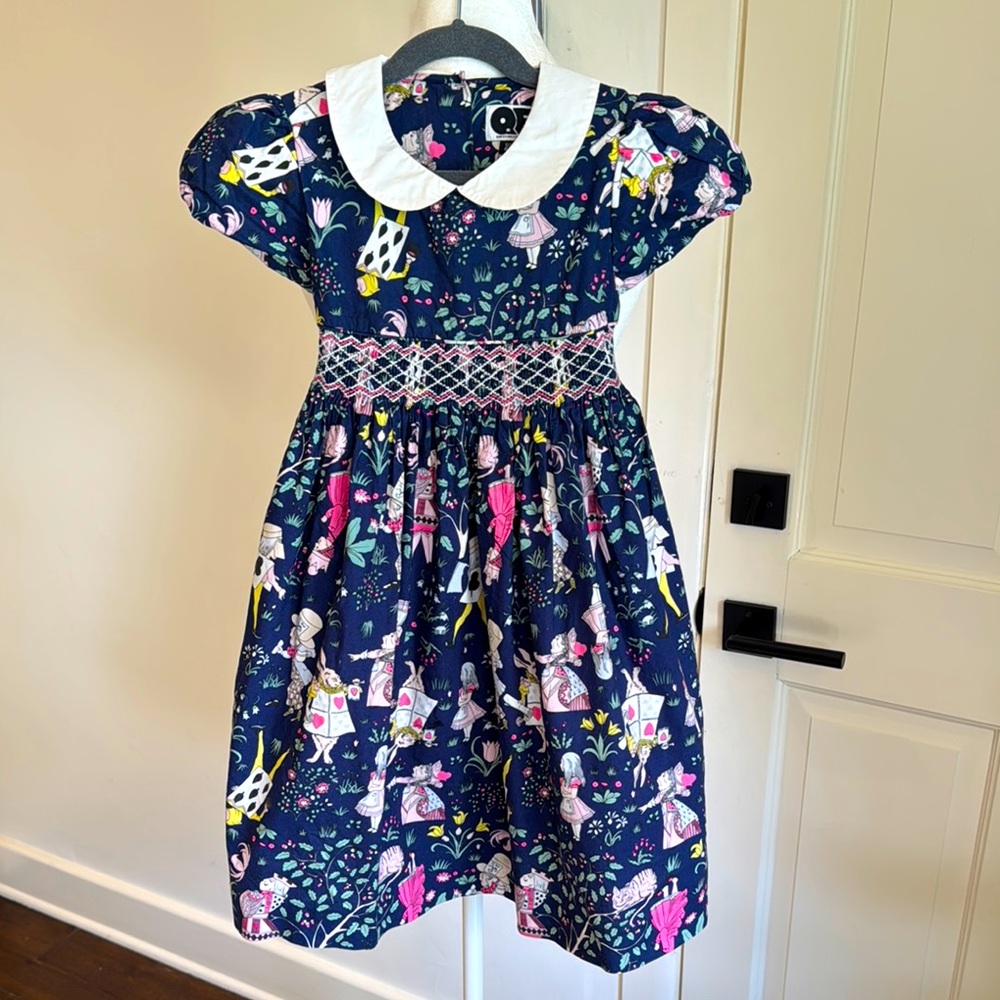 Question Everything- Girl’s Alice In Wonderland Themed Smocked Dress - Size:4-5T